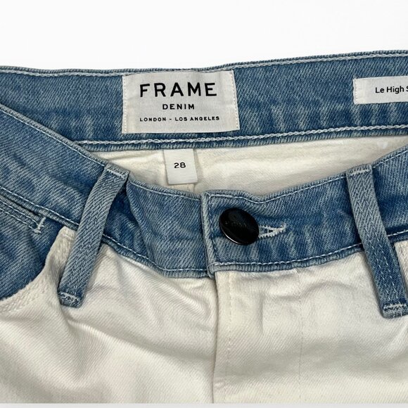 FRAME DENIM Le High Waist Colorblock Straight Leg Jeans 28 Cropped - Picture 5 of 9
